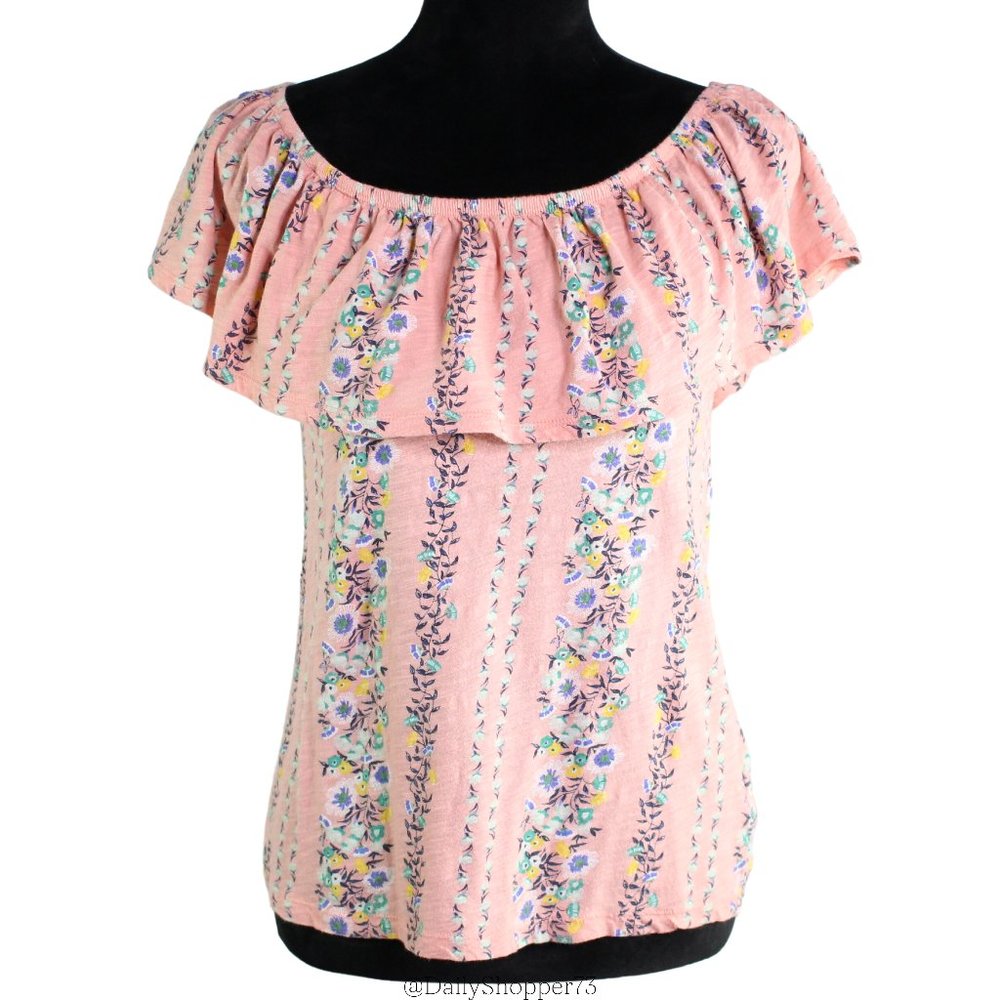 Old Navy Women's On / Off the Shoulder Flounce Sleeve Pastel Floral Pattern Top